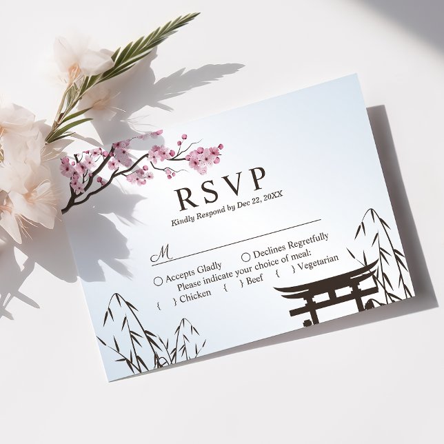 Tarjeta De Confirmación De Asistencia Boda asiático del florecimiento de cerezo japonés  (Subido por el creador)
