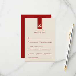 Tarjeta De Confirmación De Asistencia Boda asiático del Rectángulo del Oro Alto Doble Fe