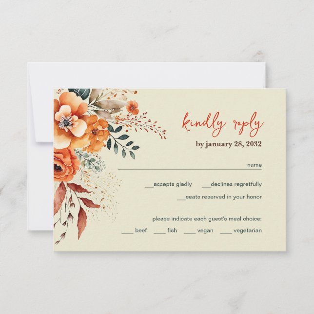 Tarjeta De Confirmación De Asistencia Boda Autumnal Floral elegante (Anverso)