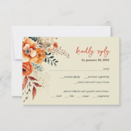 Tarjeta De Confirmación De Asistencia Boda Autumnal Floral elegante