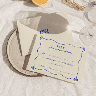Tarjeta De Confirmación De Asistencia Boda azul caprichoso retro manuscrito