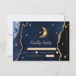 Tarjeta De Confirmación De Asistencia Boda Azul Celeste Estrellas Luna Medianoche