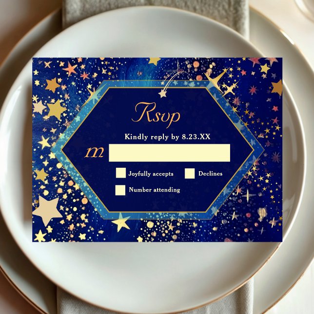Tarjeta De Confirmación De Asistencia Boda azul celestial de noche estrellada (Subido por el creador)