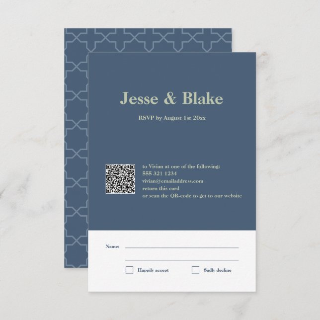 Tarjeta De Confirmación De Asistencia Boda azul con patrón de laberinto (Anverso / Reverso)