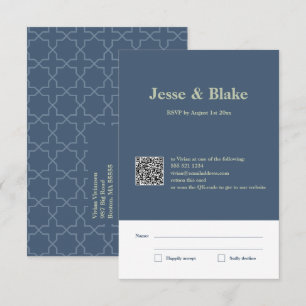 Tarjeta De Confirmación De Asistencia Boda azul con patrón de laberinto