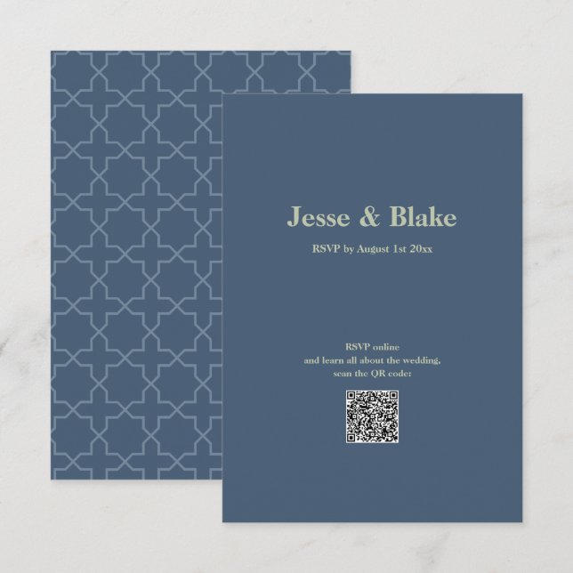 Tarjeta De Confirmación De Asistencia Boda azul con patrón de laberinto (Anverso / Reverso)