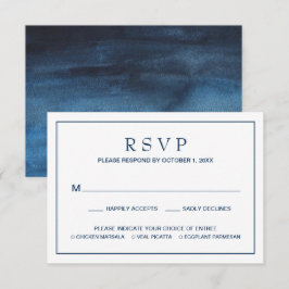 Tarjeta De Confirmación De Asistencia Boda azul de la Marina de Comida de color de agua