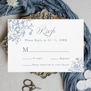Tarjeta De Confirmación De Asistencia Boda Azul Dusty del Jardín de Bloom Clásico