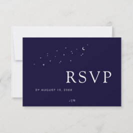 Tarjeta De Confirmación De Asistencia Boda Azul Elegante Celestial Luna y Estrellas