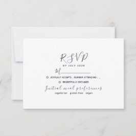 Tarjeta De Confirmación De Asistencia Boda Azul Marino Simple Moderna