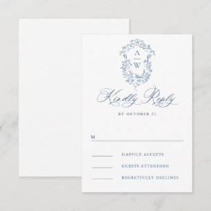 Tarjeta De Confirmación De Asistencia Boda azul oxidado y floral de Grace