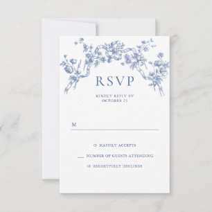 Tarjeta De Confirmación De Asistencia Boda azul oxidado y floral de Grace
