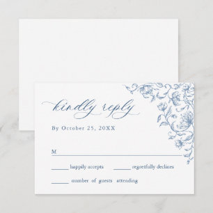 Tarjeta De Confirmación De Asistencia Boda azul oxidado y floral de Grace
