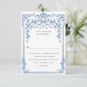 Tarjeta De Confirmación De Asistencia Boda azul oxidado y floral de Grace