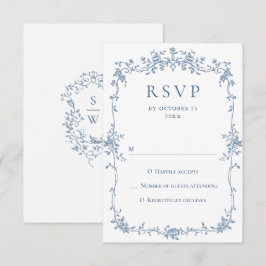 Tarjeta De Confirmación De Asistencia Boda azul oxidado y floral de Grace