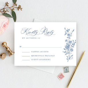 Tarjeta De Confirmación De Asistencia Boda azul oxidado y floral de Grace