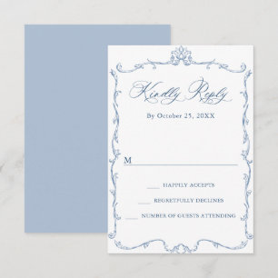 Tarjeta De Confirmación De Asistencia Boda azul oxidado y floral de Grace