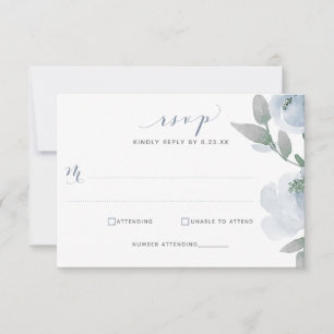 Tarjeta De Confirmación De Asistencia Boda Azul Polvoriento Aquarela Floral Suave