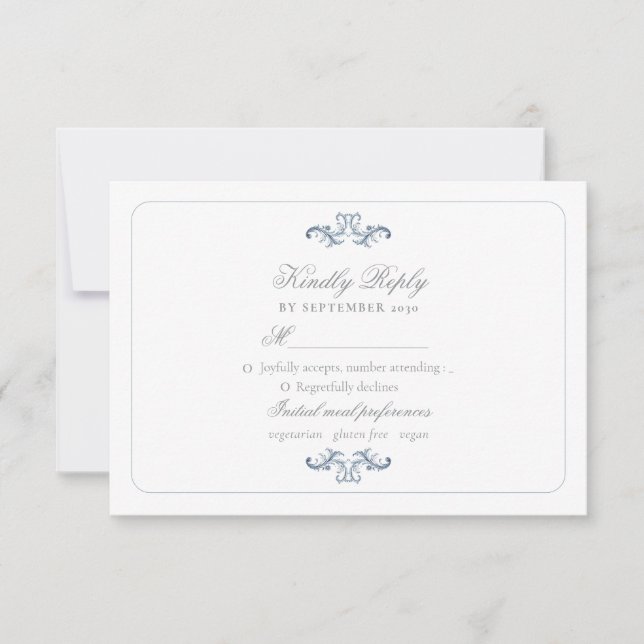 Tarjeta De Confirmación De Asistencia Boda azul turbio clásico (Anverso)