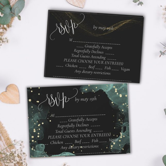 Tarjeta De Confirmación De Asistencia Boda azul, verde, dorada y elegante (Subido por el creador)