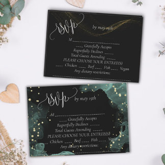Tarjeta De Confirmación De Asistencia Boda azul, verde, dorada y elegante