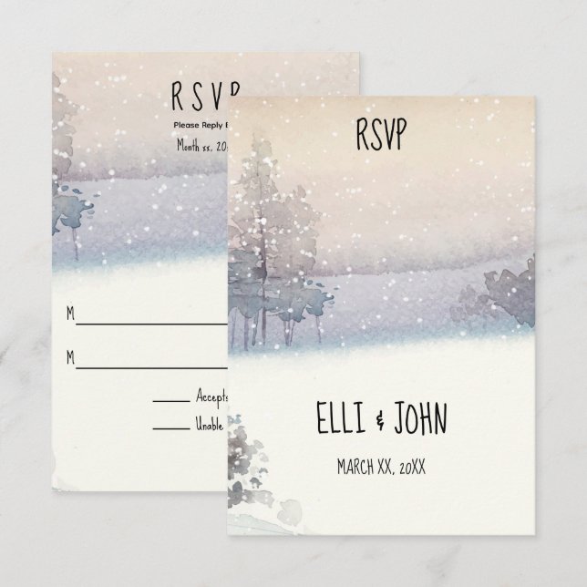 Tarjeta De Confirmación De Asistencia Boda azul y blanco de invierno (Anverso / Reverso)