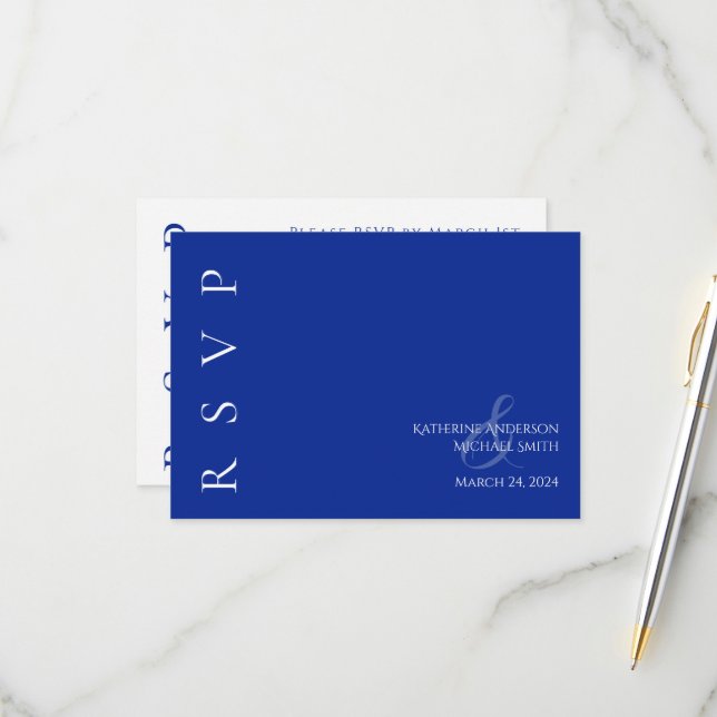 Tarjeta De Confirmación De Asistencia Boda azul y blanco moderno (Anverso/Reverso In Situ)