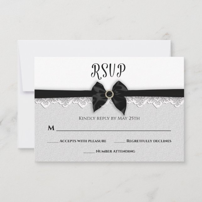 Tarjeta De Confirmación De Asistencia BODA, barbilla negra falsa/cinta de opciones/barbi (Anverso)