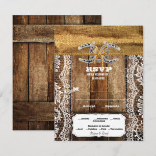 Tarjeta De Confirmación De Asistencia Boda Barnwood, Lace & Horseshoes