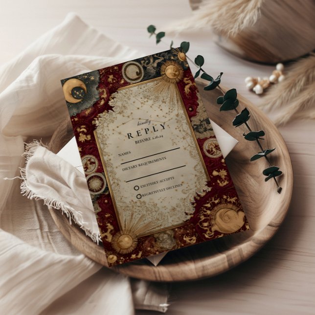 Tarjeta De Confirmación De Asistencia Boda Barroca Celestial Carmesí (Subido por el creador)