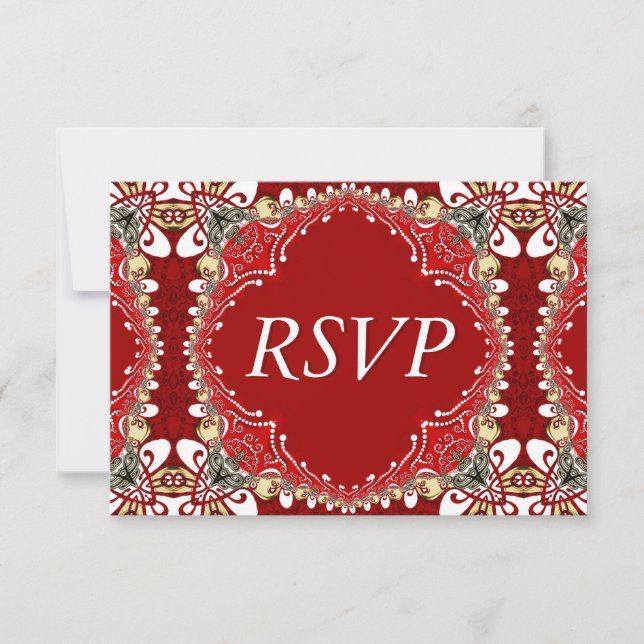 Tarjeta De Confirmación De Asistencia Boda Batik Bohemian Rojo (Anverso)