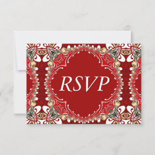 Tarjeta De Confirmación De Asistencia Boda Batik Bohemian Rojo