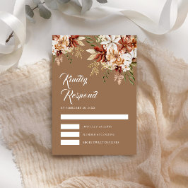 Tarjeta De Confirmación De Asistencia Boda Beige de Boho Terracotta Floral Flor silvestr