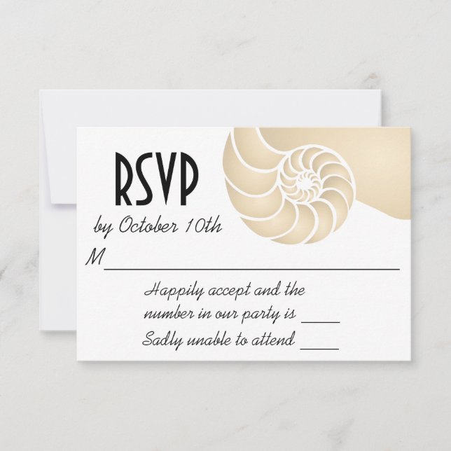 Tarjeta De Confirmación De Asistencia Boda beige Nautilus Shell Beach (Anverso)