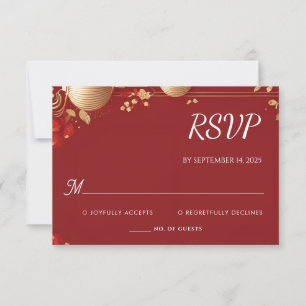 Tarjeta De Confirmación De Asistencia Boda bilingüe chino floral asiático-moderno