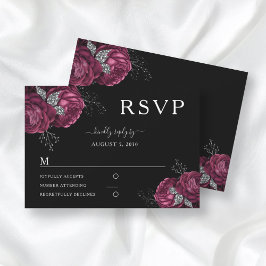 Tarjeta De Confirmación De Asistencia Boda Black Floral Burgundy Peonies
