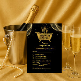 Tarjeta De Confirmación De Asistencia Boda Black Gold Brunch y Bubbly