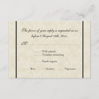 Tarjeta De Confirmación De Asistencia Boda Black n Cream Fleur de Lis Damask