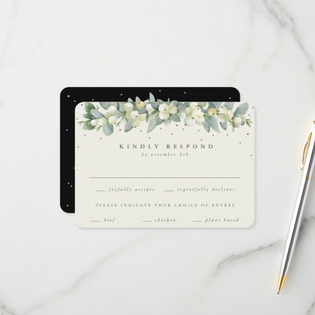 Tarjeta De Confirmación De Asistencia Boda Black Snowberry+Eucalyptus Garland (Anverso/Reverso In Situ)