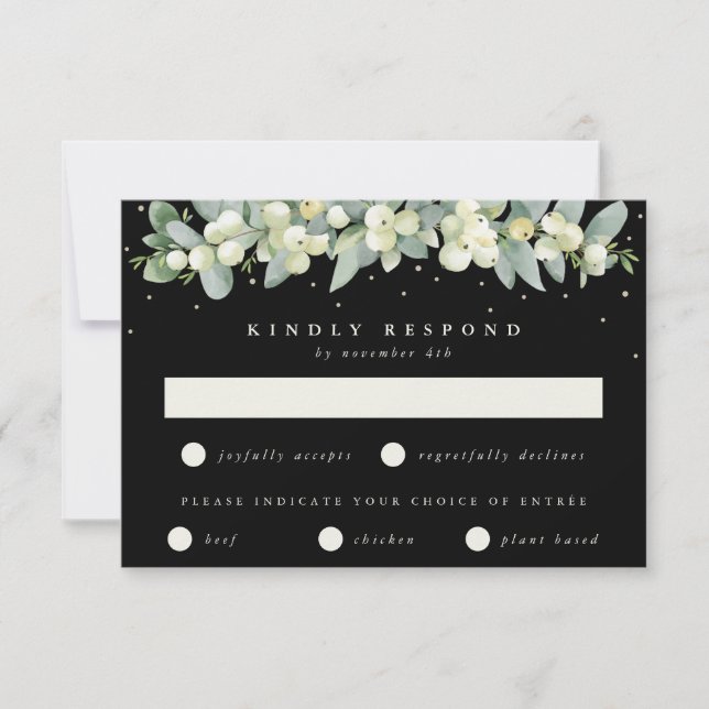 Tarjeta De Confirmación De Asistencia Boda Black Snowberry+Eucalyptus Garland (Anverso)