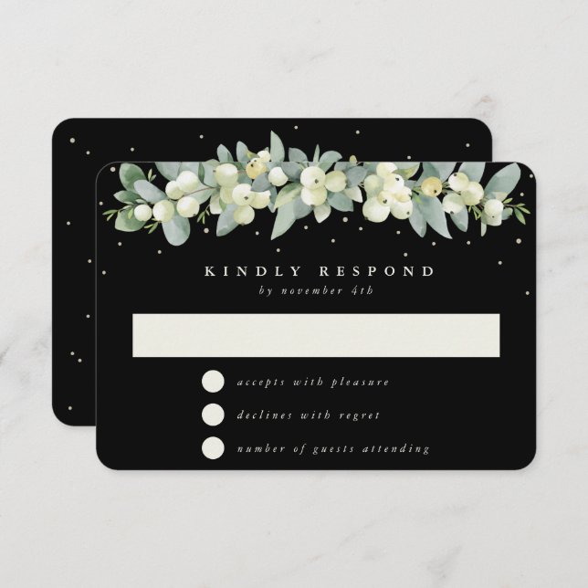 Tarjeta De Confirmación De Asistencia Boda Black Snowberry+Eucalyptus Garland (Anverso / Reverso)
