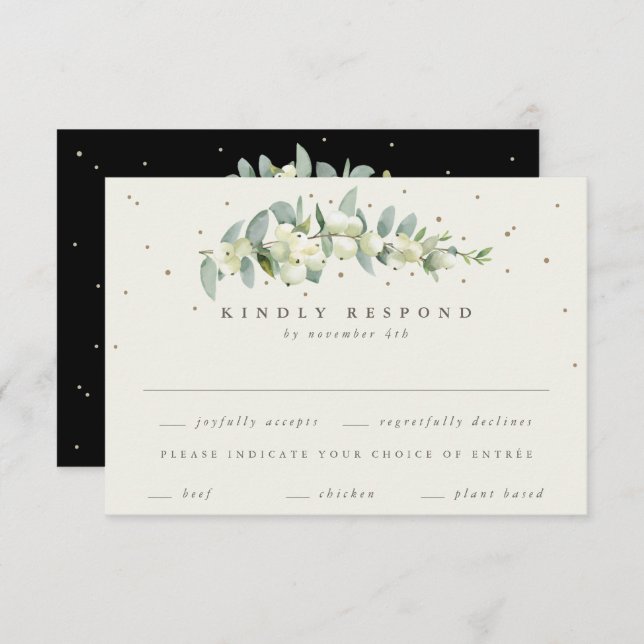 Tarjeta De Confirmación De Asistencia Boda Black Snowberry+Eucalyptus Stem (Anverso / Reverso)