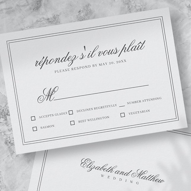 Tarjeta De Confirmación De Asistencia Boda blanco clásico elegante (Subido por el creador)