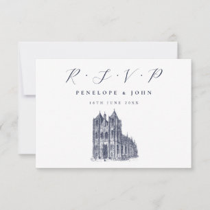 Tarjeta De Confirmación De Asistencia Boda blanco Ilustracion de la catedral elegante