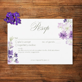 Tarjeta De Confirmación De Asistencia Boda blanco morado Boho Wildflowers
