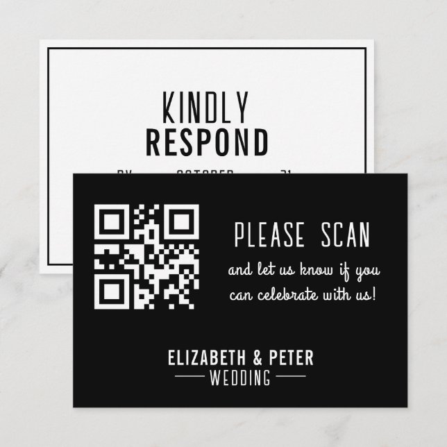 Tarjeta De Confirmación De Asistencia Boda blanco negro retro mínimo (Anverso / Reverso)