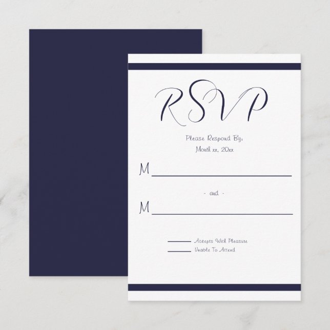 Tarjeta De Confirmación De Asistencia Boda blanco y naval (Anverso / Reverso)