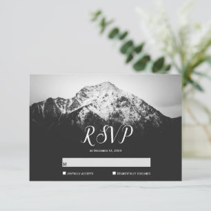 Tarjeta De Confirmación De Asistencia Boda blanco y negro bajo las montañas