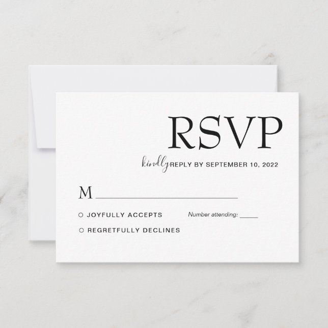 Tarjeta De Confirmación De Asistencia Boda blanco y negro clásico sencillo y moderno (Anverso)