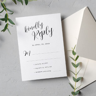 Tarjeta De Confirmación De Asistencia Boda blanco y negro minimalista simple